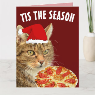 TABBY CAT PIZZA CHRISTMAS GROSSE KARTEN