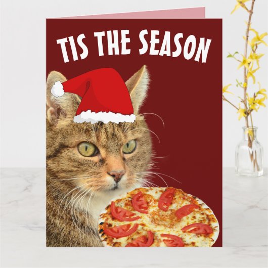 TABBY CAT PIZZA CHRISTMAS GROSSE KARTEN (Gelbe Blume)