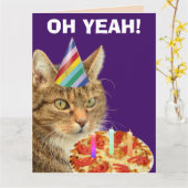 TABBY CAT PIZZA FUNNY BIRTHDAY GROSSE GREETING CAR KARTE (Gelbe Blume)