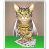 Tabby Cat Playing Poker Aufkleber (Vorderseite)