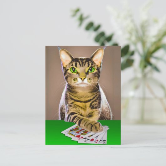 Tabby Cat Playing Poker Postkarte (Stehend Vorderseite)