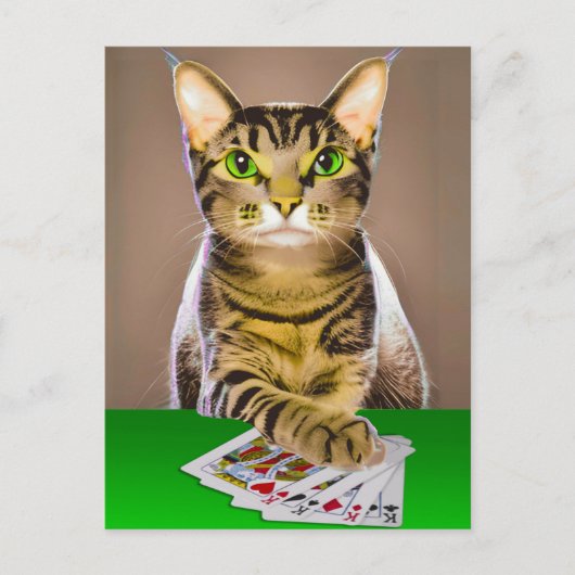 Tabby Cat Playing Poker Postkarte (Vorderseite)