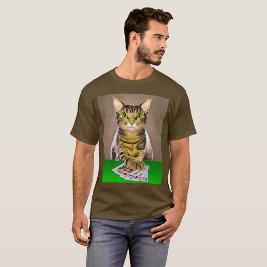 Tabby Cat Playing Poker T-Shirt (Vorne ganz)