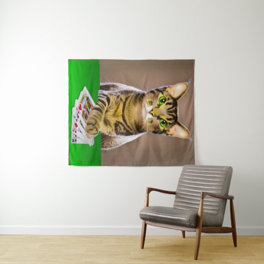 Tabby Cat Playing Poker Wandteppich (Beispiel (Horizontal))