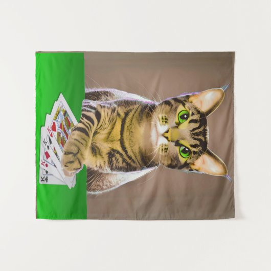 Tabby Cat Playing Poker Wandteppich (Vorderseite (Horizontal))