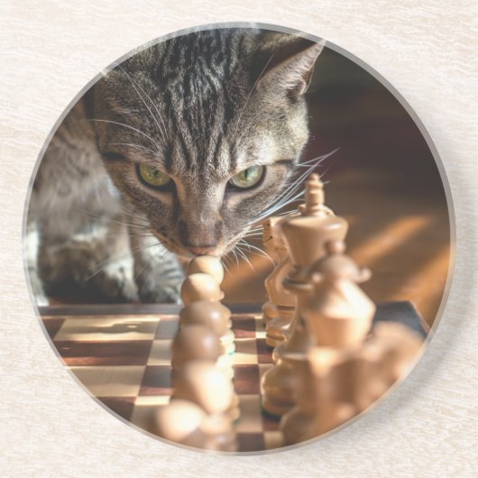 Tabby Cat Playing Schach Getränkeuntersetzer (Vorne)