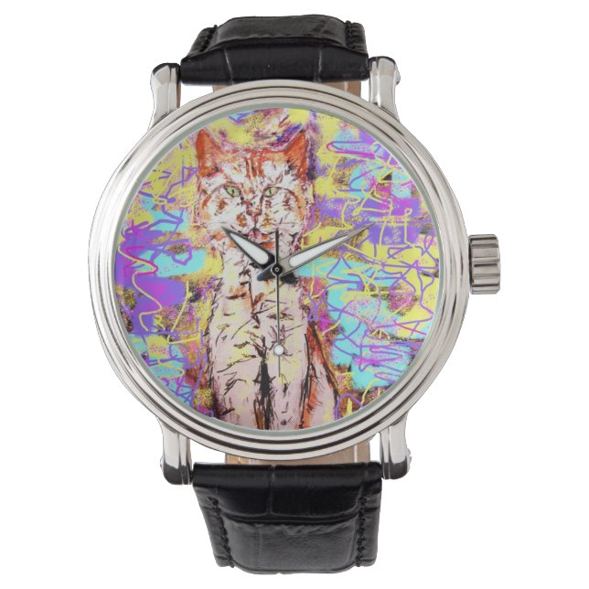 Tabby Cat Popart Armbanduhr (Vorderseite)