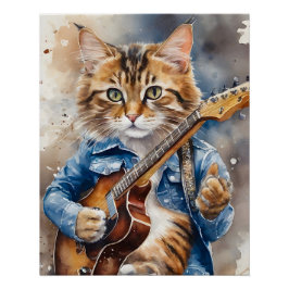 Tabby Cat Rock Star Gitarre spielen Poster