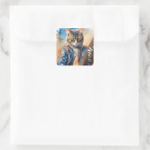 Tabby Cat Rock Star Gitarre spielen Quadratischer Aufkleber (Tasche)