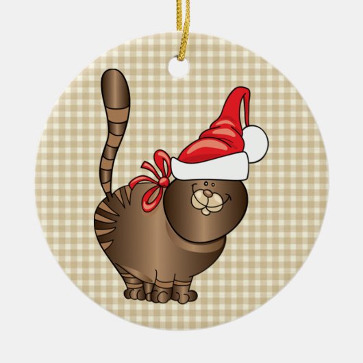 Tabby Cat Santa Keramikornament (Vorne)