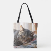 Tabby Cat Schlafen auf altes Häuschen Tasche (Rückseite)