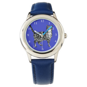 Tabby Cat Schwarz-weiß Katzen Niedliche blaue Navy Armbanduhr