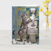 Tabby Cat Shredding Toilettenpapier Geburtstag Karte (Gelbe Blume)