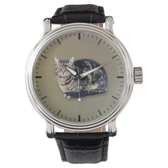 Tabby Cat Sitting Armbanduhr (Vorderseite)