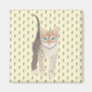 Tabby Cat Square Magnet auf Gelb
