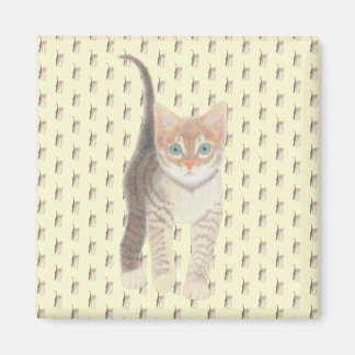 Tabby Cat Square Magnet auf Gelb