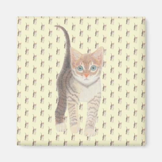 Tabby Cat Square Magnet auf Gelb (Vorne)