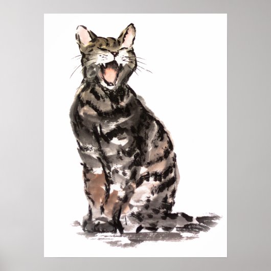 Tabby cat Sumie Aquarell & Tinte Poster (Vorne)
