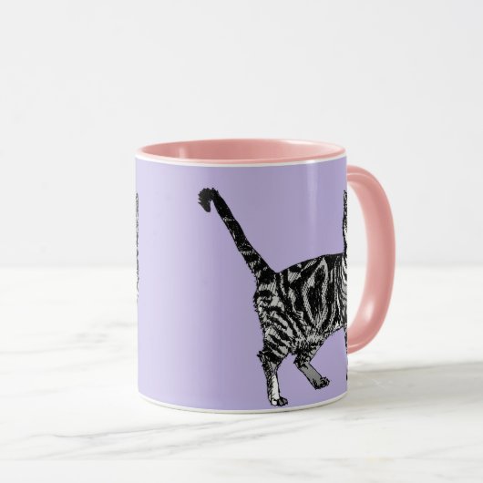 Tabby Cat Tasse Lavendel Lila (VorderseiteRechts)