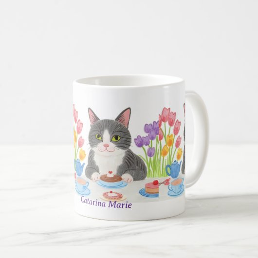 Tabby Cat Tea Party Mug Kaffeetasse (VorderseiteRechts)