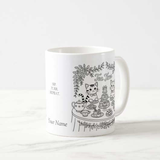 Tabby Cat Tea Time Party Mug Kaffeetasse (VorderseiteRechts)