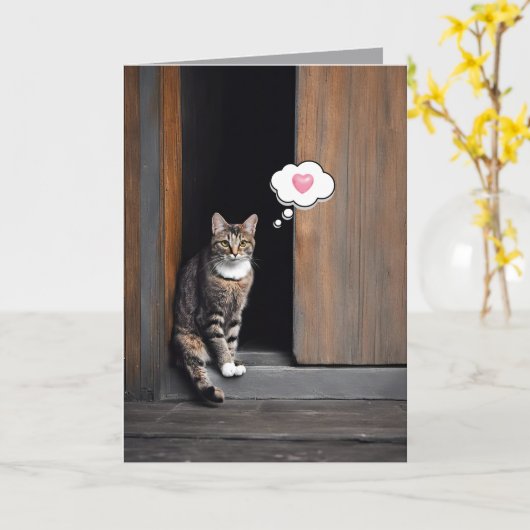 Tabby Cat Thinking Karte (Gelbe Blume)