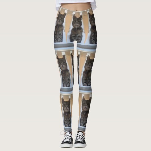 Tabby Cat Tiled Muster Leggings (Vorderseite)