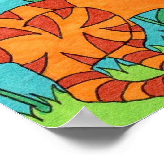 Tabby Cat und Butterfly Folklorekunst Poster (Ecke)