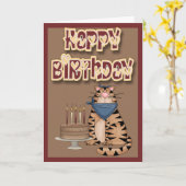 Tabby Cat und Cake Happy Birthday Karte (Gelbe Blume)