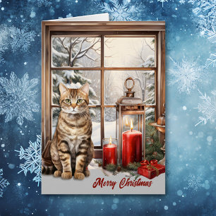 Tabby Cat und Kerzen im Winter Weihnachten