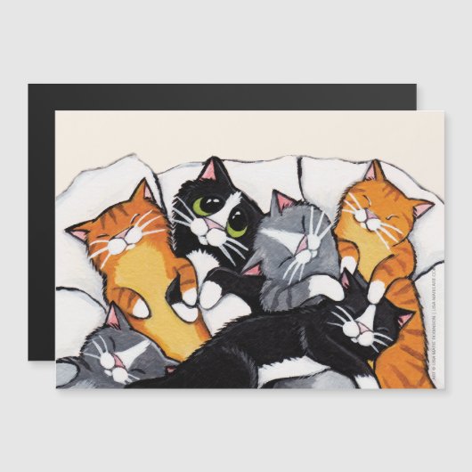 Tabby Cat und Tuxedo Cat Sleepover Magnetkarte (Vorne/Hinten)