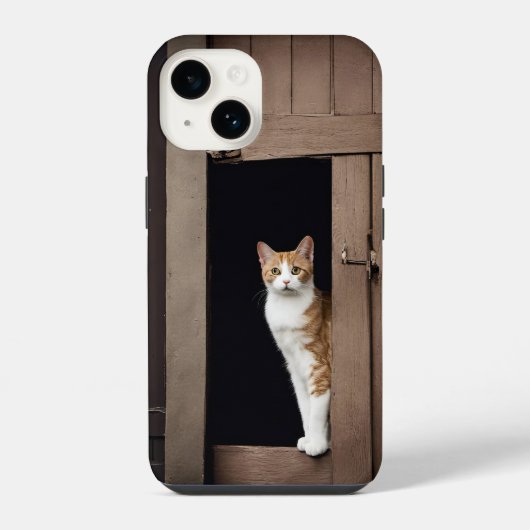 Tabby Cat vor der Tür iPhone Hülle (Rückseite)