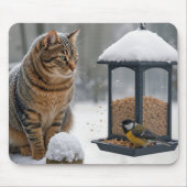 Tabby Cat Watching a Bird On a Feeder Mousepad (Vorne)