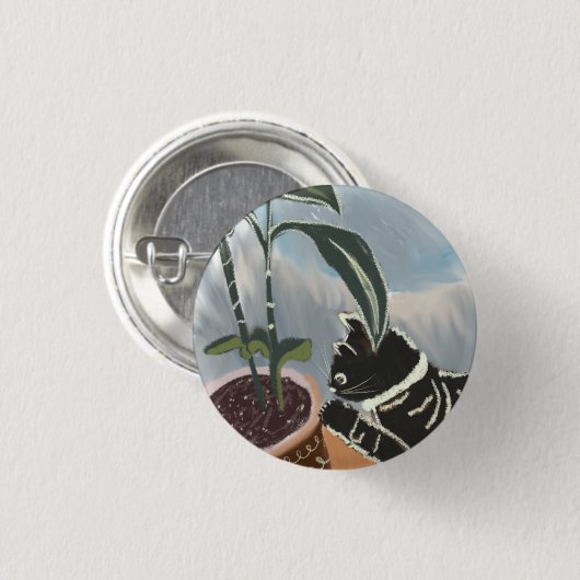 Tabby Cat Watching House Pflanze Button (Vorne & Hinten)