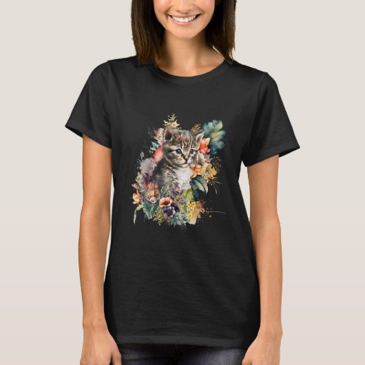 Tabby Cat Watercolor Cute Kitten Cat T-Shirt (Vorderseite)