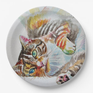 Tabby Cat Watercolor Geburtstagsparty Paper Plate Pappteller