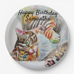 Tabby Cat Watercolor Geburtstagsparty Paper Plate Pappteller