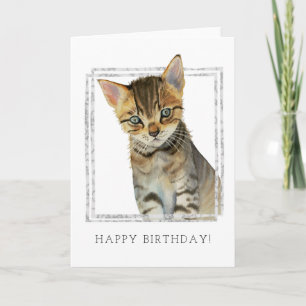Tabby Cat Watercolor   Happy Birthday Karte