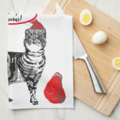 Tabby Cat Weihnachten Cool Cat Red White Teetuch Geschirrtuch (Viertel Falte)