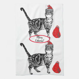 Tabby Cat Weihnachten Cool Cat Red White Teetuch Geschirrtuch