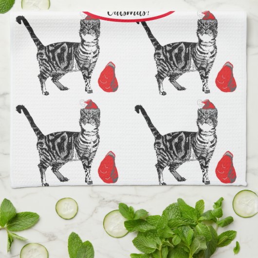 Tabby Cat Weihnachten Cool Cat Red White Teetuch Geschirrtuch (Gefaltet)