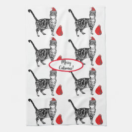 Tabby Cat Weihnachten Cool Cat Red White Teetuch Geschirrtuch