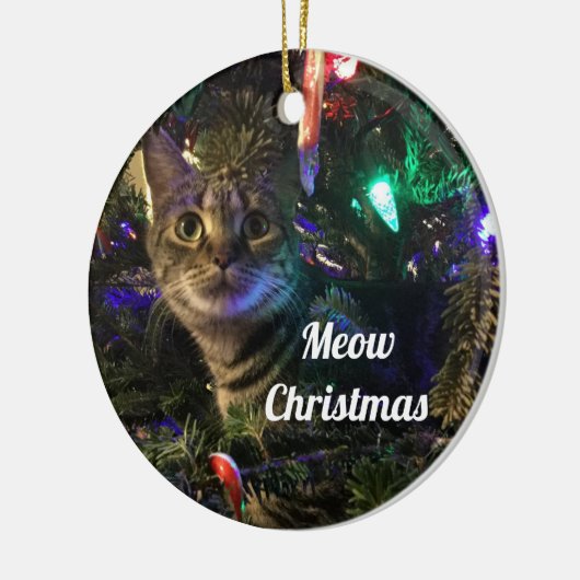 Tabby Cat Weihnachtsbaum Keramik Ornament (Links)