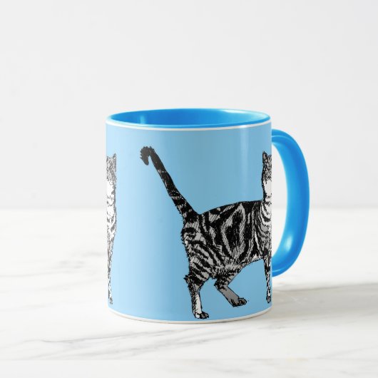 Tabby Cat Whimsical Light Blue Pastel Cats Art Tas Tasse (VorderseiteRechts)