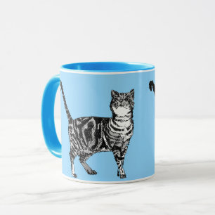Tabby Cat Whimsical Light Blue Pastel Cats Art Tas Tasse
