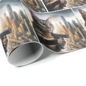 Tabby Cat with a Gun Geschenkpapier (Rolleneckpunkt)