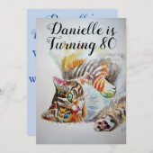 Tabby Cat Womans 80. Geburtstag Einladung (Vorne/Hinten)