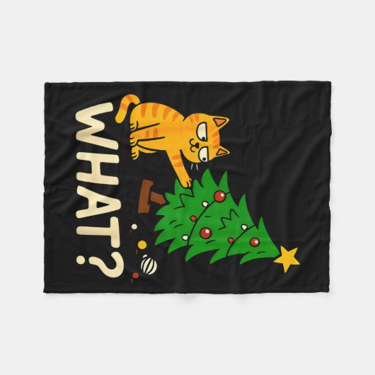Tabby Cat Xmas Cat Pushing Christmas Tree Over Cat Fleecedecke (Vorderseite (Horizontal))