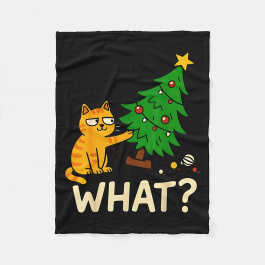 Tabby Cat Xmas Cat Pushing Christmas Tree Over Cat Fleecedecke (Vorderseite)
