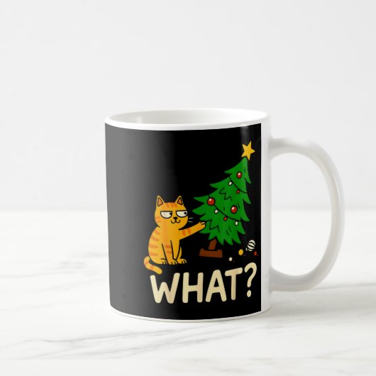 Tabby Cat Xmas Cat Pushing Christmas Tree Over Cat Kaffeetasse (Rechts)